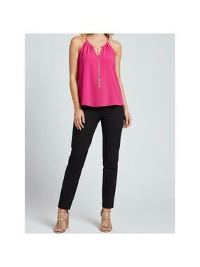 Moa Moa Pink Halter Tank Top with Gold Chain Detail XL